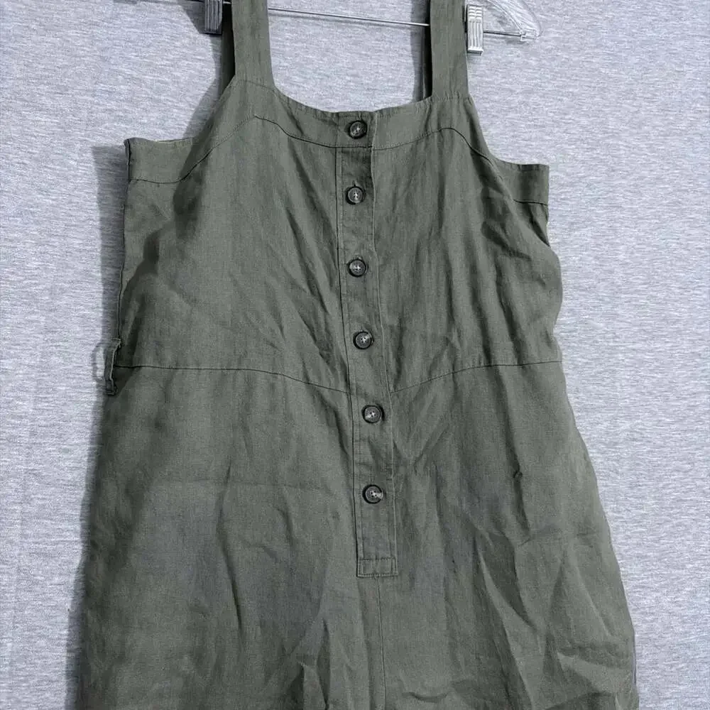 Everlane Women's 6 Sage Green The Linen Side Button Jumpsuit Belted Summer